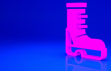 Pink Waterproof rubber boot icon isolated on blue background. Gumboots for rainy weather, fishing, gardening. Minimalism concept. 3d illustration 3D render.