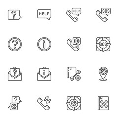Fototapeta premium Technical support line icons set, outline vector symbol collection, linear style pictogram pack. Signs, logo illustration. Set includes icons as faq, help support, telephone call, answer and question
