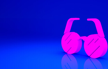 Pink Eyeglasses icon isolated on blue background. Minimalism concept. 3d illustration 3D render.