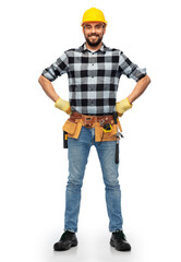profession, construction and building - happy smiling male worker or builder in helmet over white background