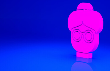 Pink Grandmother icon isolated on blue background. Minimalism concept. 3d illustration 3D render.