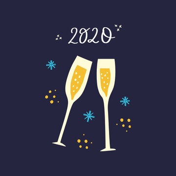 New Year 2020 flat vector greeting card template