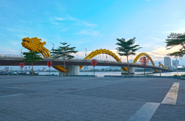 Dragon River Bridge ( Rong Bridge) on a beautiful cloudy day