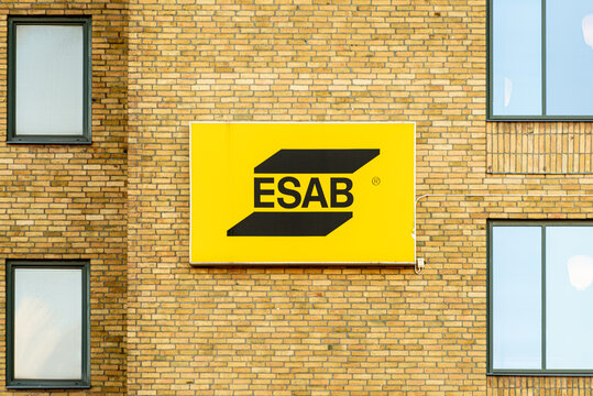 Gothenburg, Sweden - August 24 2020: Logo of ESAB company in a brick wall..