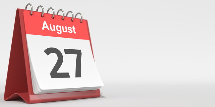August 27 date written in German on the flip calendar page. 3d rendering