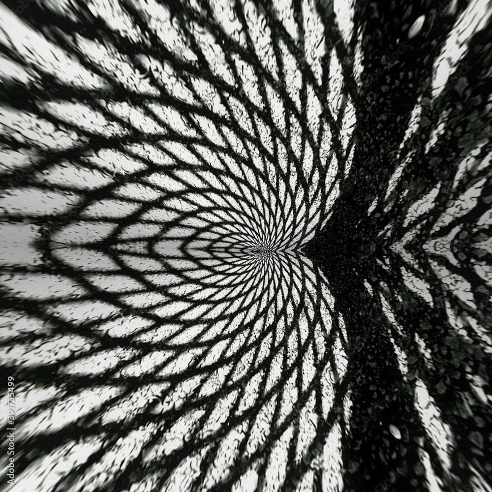 Poster strong black and white shadow and grid patterned image and transformed designs