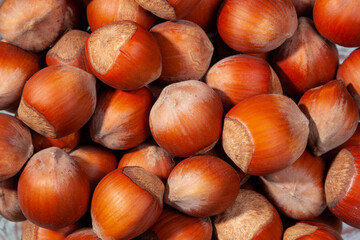 background macro photo of hazelnuts close-up