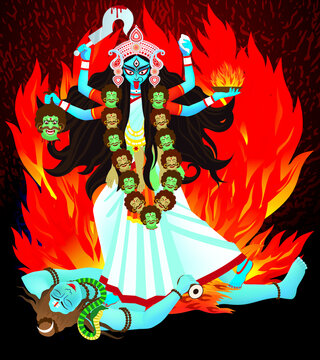 Indian Goddess Maa Kali Vector design, illustration of Goddess Kali Maa on Diwali, Kali Pooja background of Indian festival