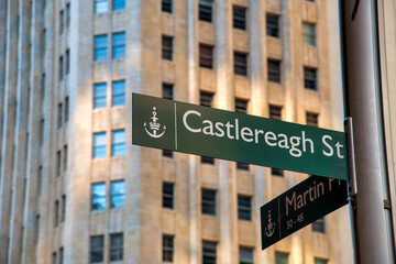 Street signage in Martin Place, Sydney. Road crossing sign