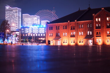 横浜みなとみらいの夜景　赤レンガ倉庫