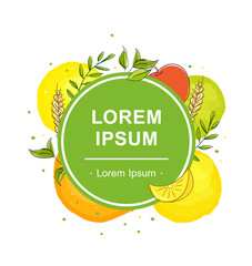 Healthy food poster with place for text. Juicy fruits round frame isolated vector illustration for your design and logo