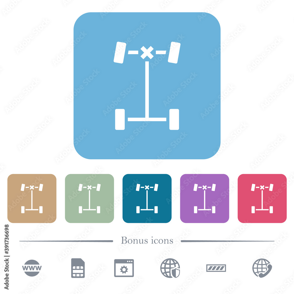 Aufkleber front differential lock flat icons on color rounded square backgrounds