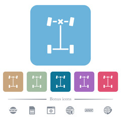 Front differential lock flat icons on color rounded square backgrounds