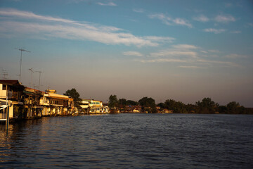 Naklejka premium Residential communities on the banks of the river
