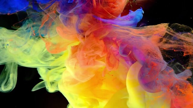4K Footage,Color paint drops in water ,Color splash background, Luxury colors Slow motion shot,