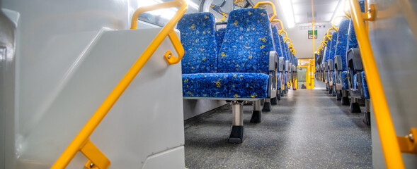 SYDNEY, AUSTRALIA - AUGUST 20, 2018: Interior of subway train at the station