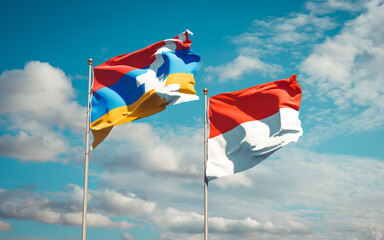 Beautiful national state flags of Indonesia and Artsakh.