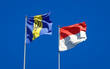 Beautiful national state flags of Indonesia and Barbados.