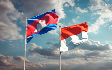 Beautiful national state flags of Indonesia and Cambodia.