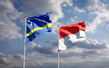 Beautiful national state flags of Indonesia and Curacao.