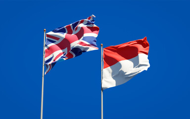 Beautiful national state flags of UK and Indonesia.