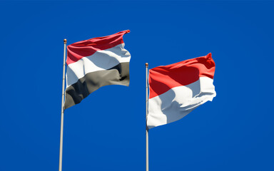 Beautiful national state flags of Yemen and Indonesia.