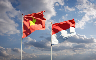 Beautiful national state flags of Vietnam and Indonesia.