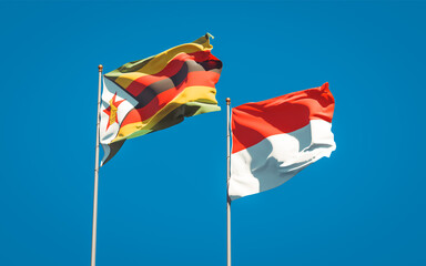 Beautiful national state flags of Zimbabwe and Indonesia.