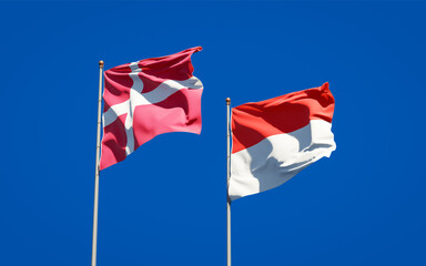 Beautiful national state flags of Denmark and Indonesia.