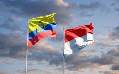 Beautiful national state flags of Ecuador and Indonesia.