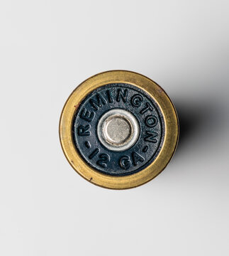 Gothenburg, Sweden - July 2019: Remington 12 gauge ShurShot Field shotgun shell on white background..