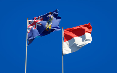 Beautiful national state flags of South Georgia and the South Sandwich Islands and Indonesia.