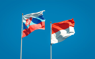 Beautiful national state flags of Slovakia and Indonesia.