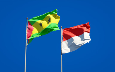 Beautiful national state flags of Sao Tome and Principe and Indonesia.