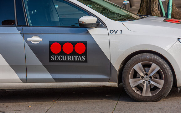 Gothenburg, Sweden &ndash; September 20 2019: Logo of security company Securitas on the door of a car..