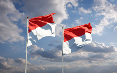 Beautiful national state flags of Indonesia and Indonesia.