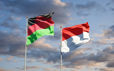 Beautiful national state flags of Malawi and Indonesia.