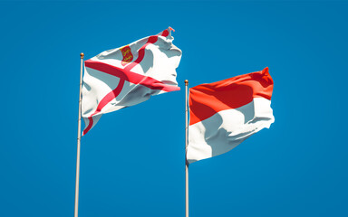 Beautiful national state flags of Jersey and Indonesia.