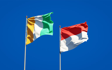 Beautiful national state flags of Cote d'Ivoire and Indonesia.