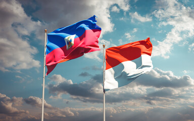 Beautiful national state flags of Haiti and Indonesia.