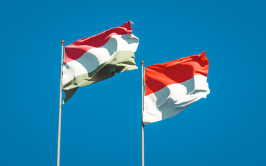 Beautiful national state flags of Hungary and Indonesia.
