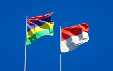 Beautiful national state flags of Mauritius and Indonesia.