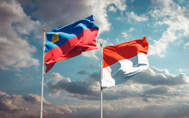 Beautiful national state flags of Liechtenstein and Indonesia.