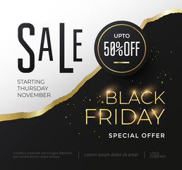 Black Friday Sale luxury banner with golden text