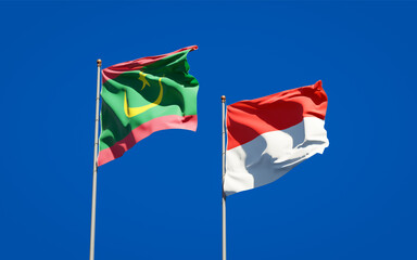 Beautiful national state flags of Mauritania and Indonesia.
