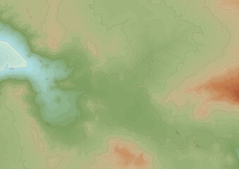 Fototapeta na wymiar Artificial colorful contour topo map with labels