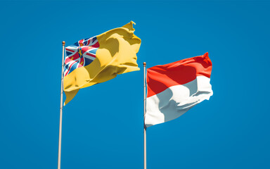 Beautiful national state flags of Niue and Indonesia.