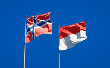 Beautiful national state flags of Norway and Indonesia.