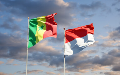 Beautiful national state flags of Senegal and Indonesia.