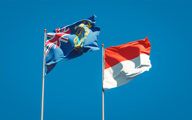 Beautiful national state flags of Pitcairn Islands and Indonesia.